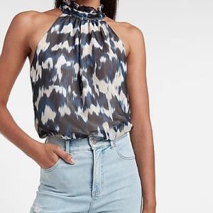 EXPRESS Printed Ruffle High Neck Tank